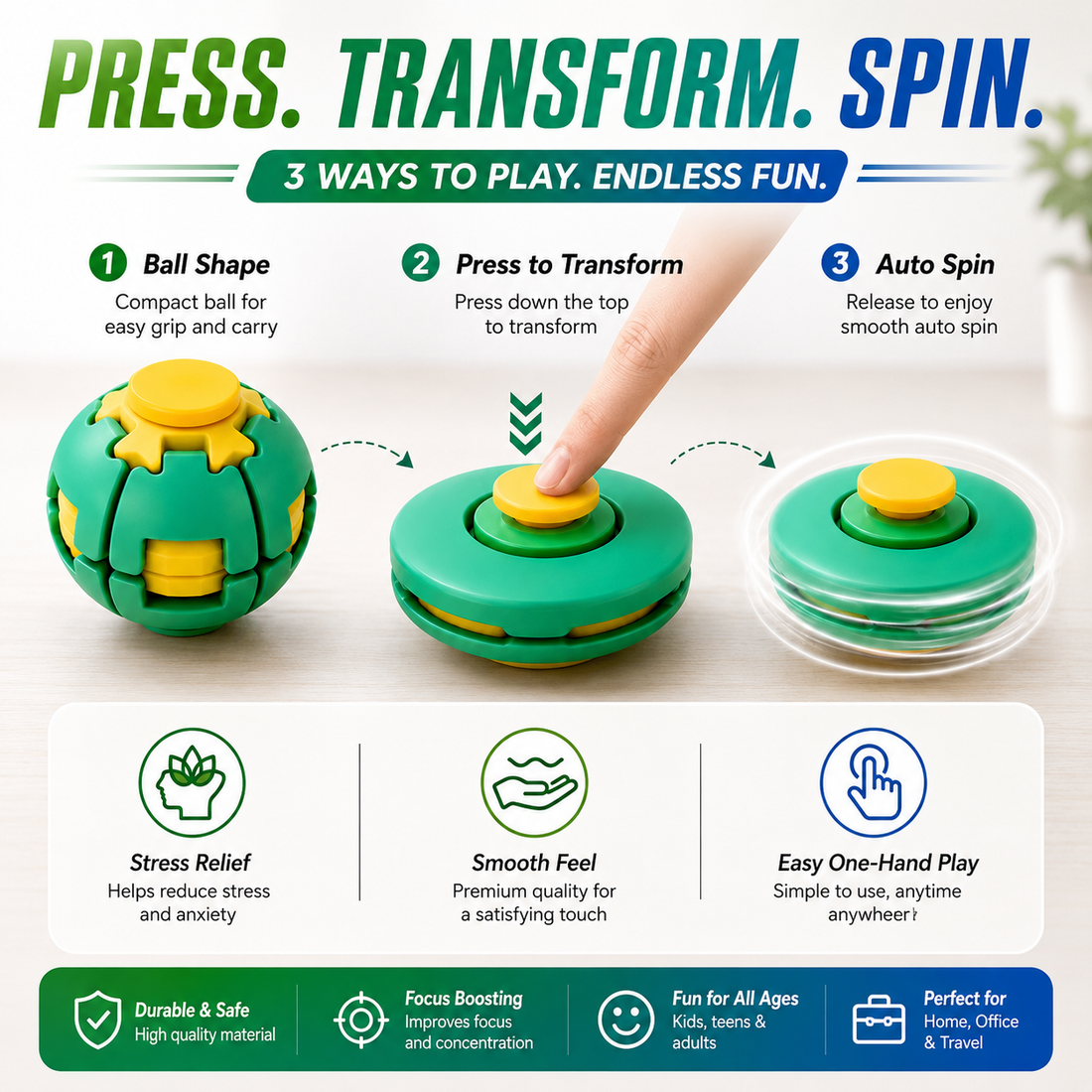 Press-to-Spin Fidget Ball for Kids – Sensory Stress Relief Toy
