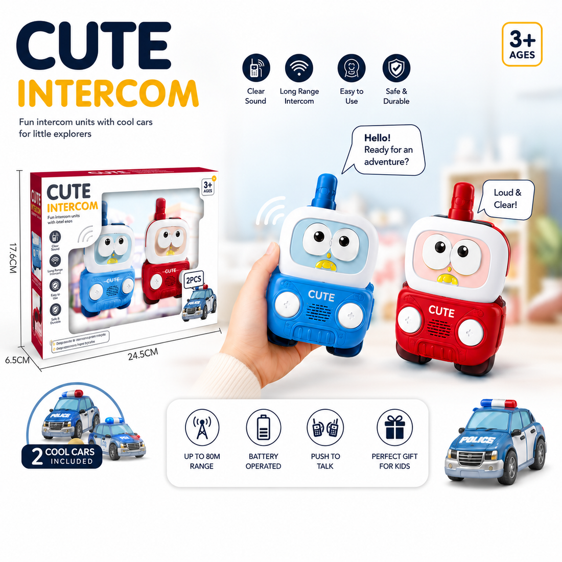 Kids Intercom Set with 2 Police Cars