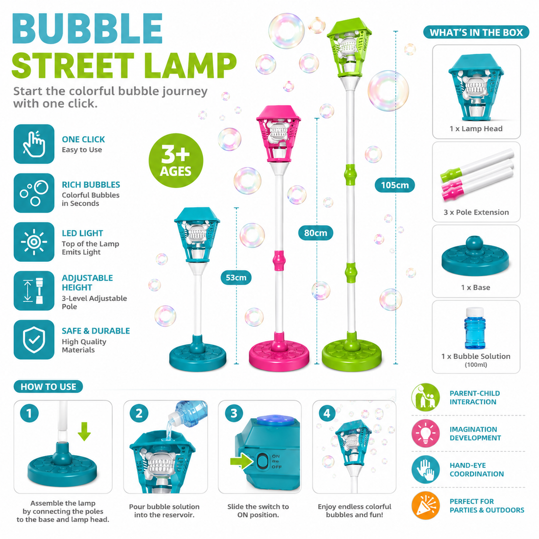 Bubble Torch Garden Lamp Toy with LED Lights