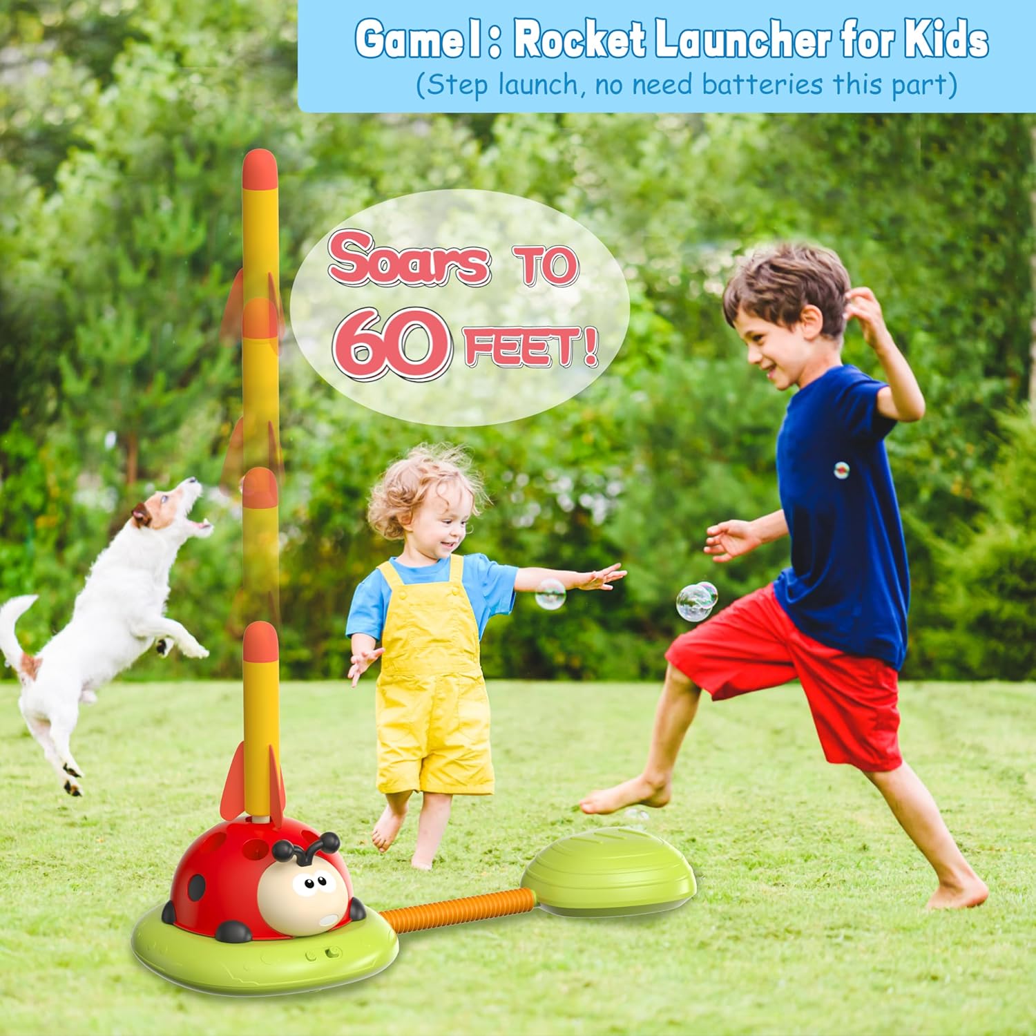 Kids stomp rocket launcher outdoor game with foam rockets
