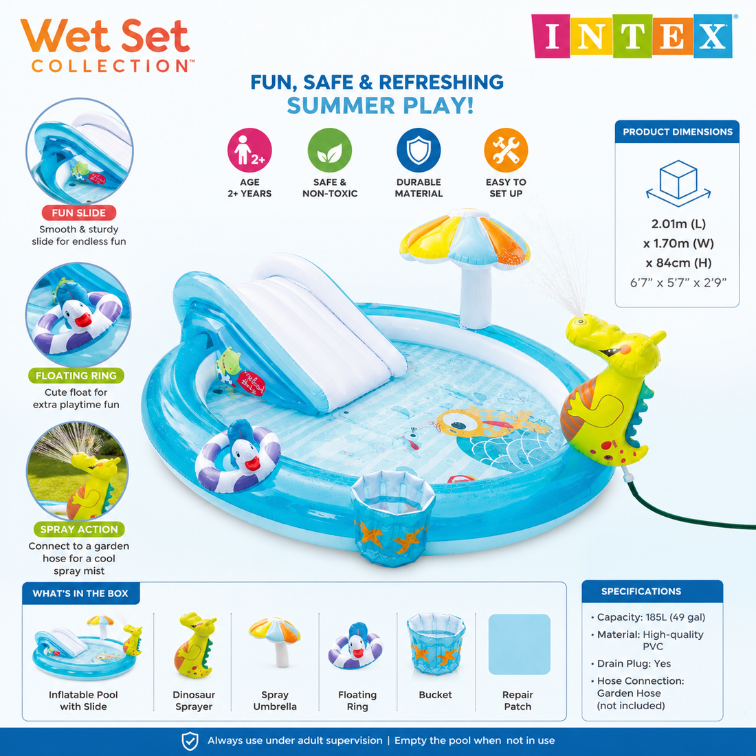 INTEX Dino Ride Inflatable Play Center with Slide & Dinosaur Sprayer
