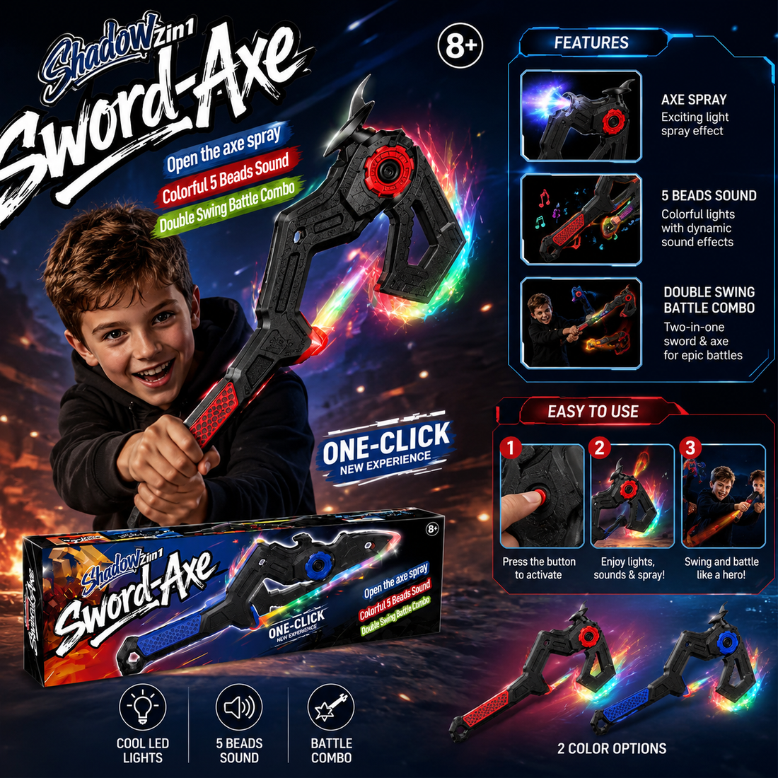 2-in-1 Transforming Shadow Sword & Axe Toy