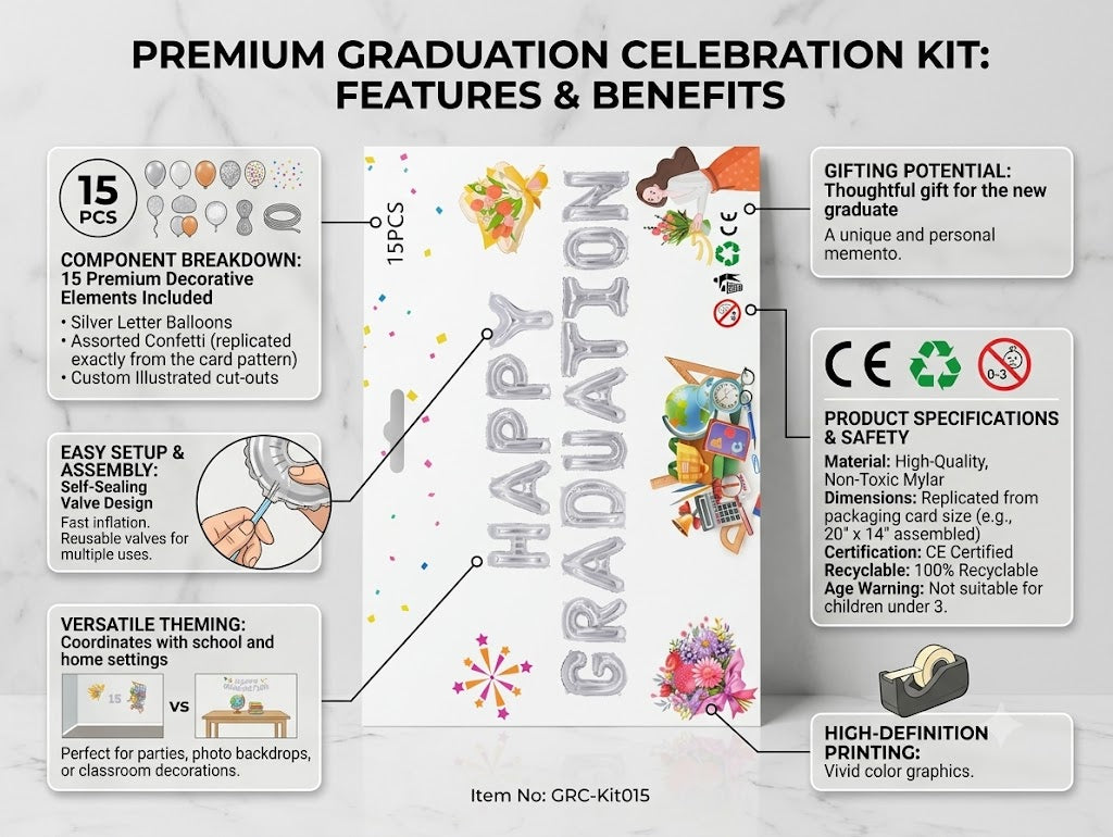 Happy Graduation Balloons – 15 Pieces