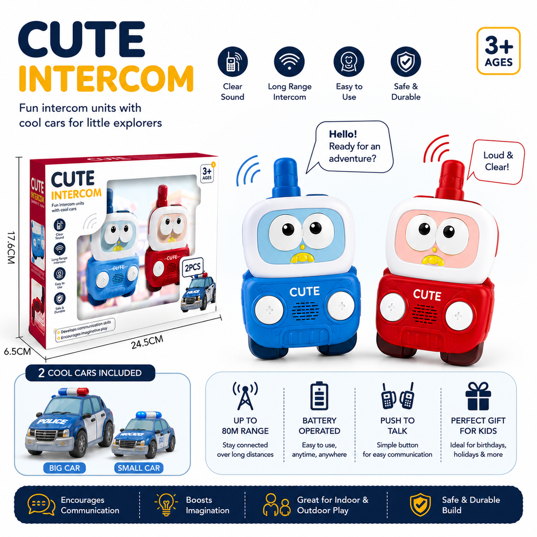 Kids Intercom Set with 2 Police Cars