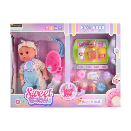 WX008-7 SWEET BABY DOLL & FAST FOOD TROLLEY SET