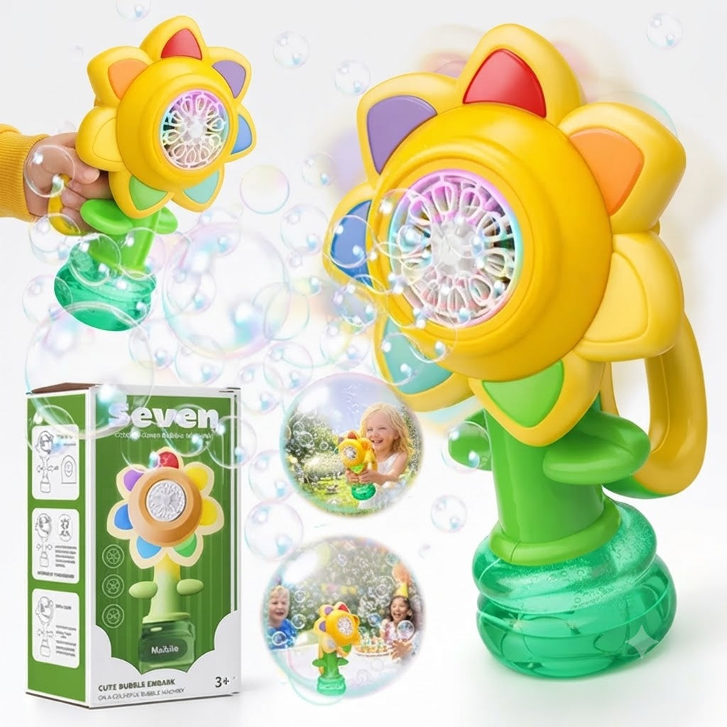 Rechargeable Flower Bubble Machine with LED Lights