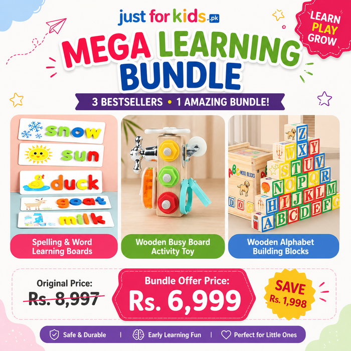3-in-1 Wooden Learning Bundle – Spelling, Blocks & Activity Cube