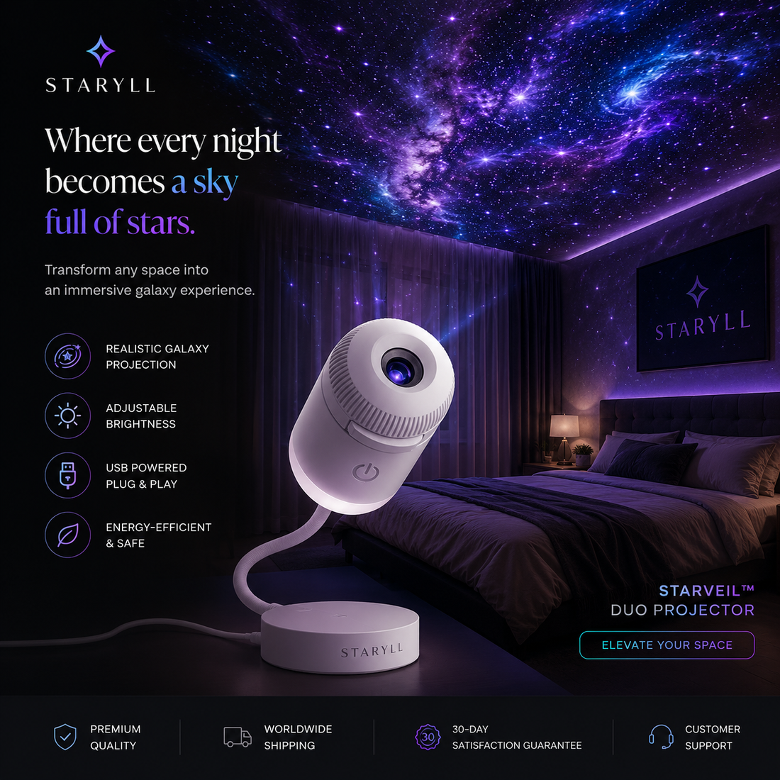 Galaxy Projector Lamp for Kids & Rooms – Aurora LED Projector