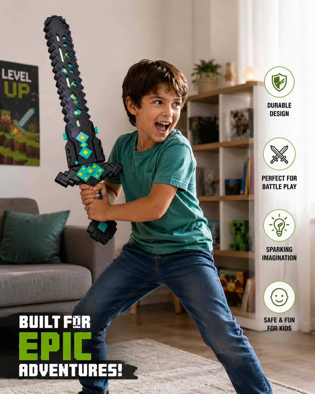 2-in-1 Minecraft-Style LED Transforming Sword & Axe