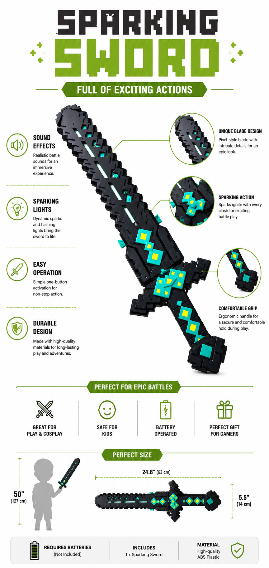 2-in-1 Minecraft-Style LED Transforming Sword & Axe