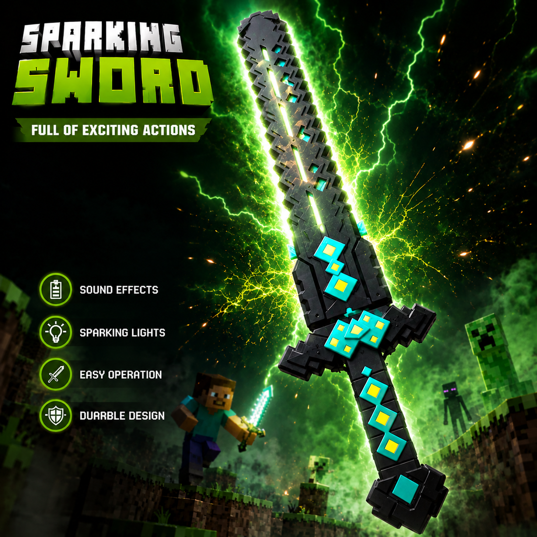 2-in-1 Minecraft-Style LED Transforming Sword & Axe