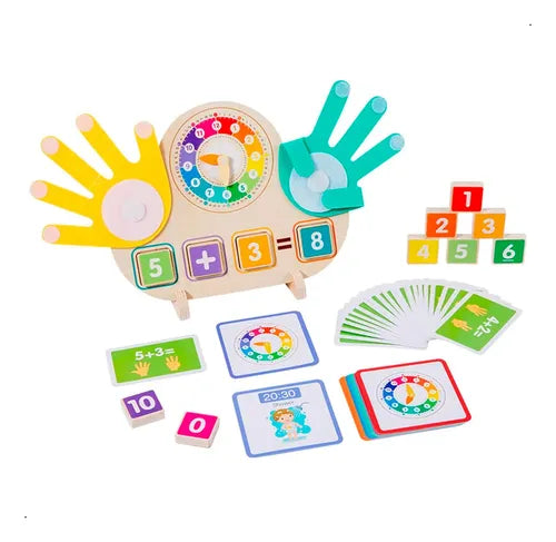 2-in-1 Wooden Clock & Math Learning Board