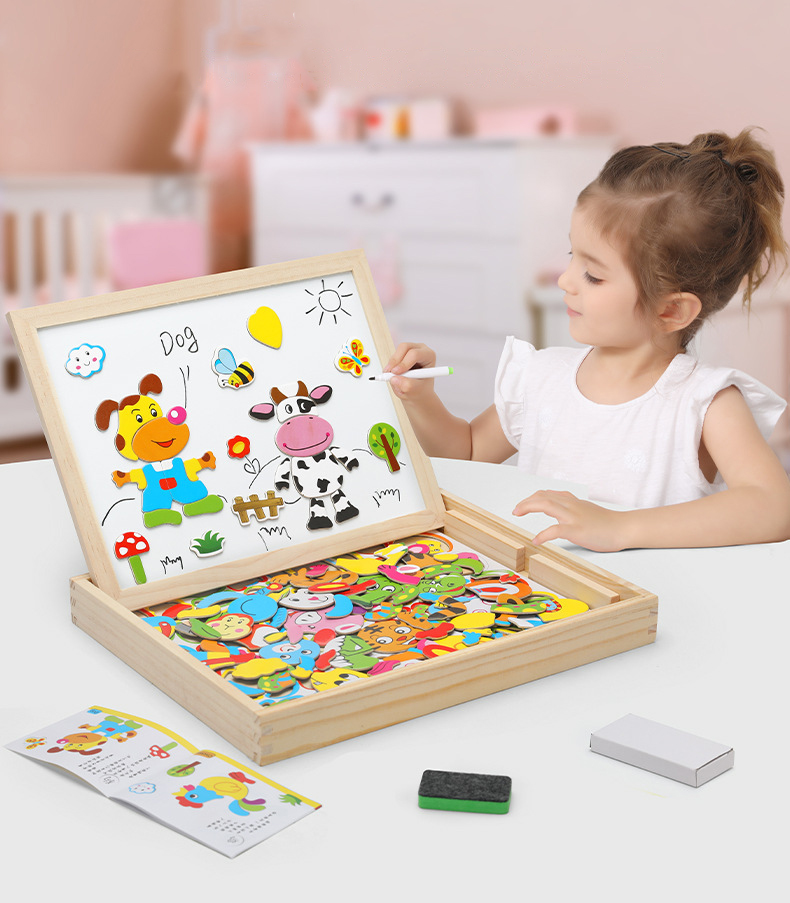 2-in-1 Montessori Magnetic Puzzle & Drawing Board