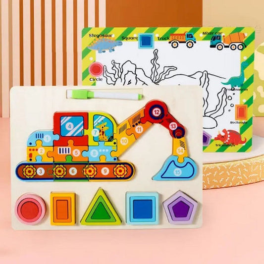 3 in 1 Wooden Multifunction Jigsaw Puzzle & Drawing Board