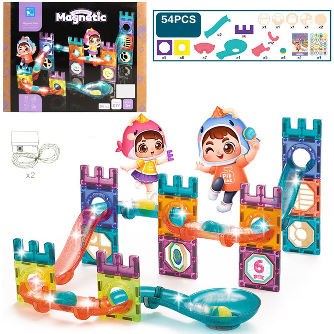 56-Piece Magnetic Building Blocks for Kids – Marble Run STEM Set