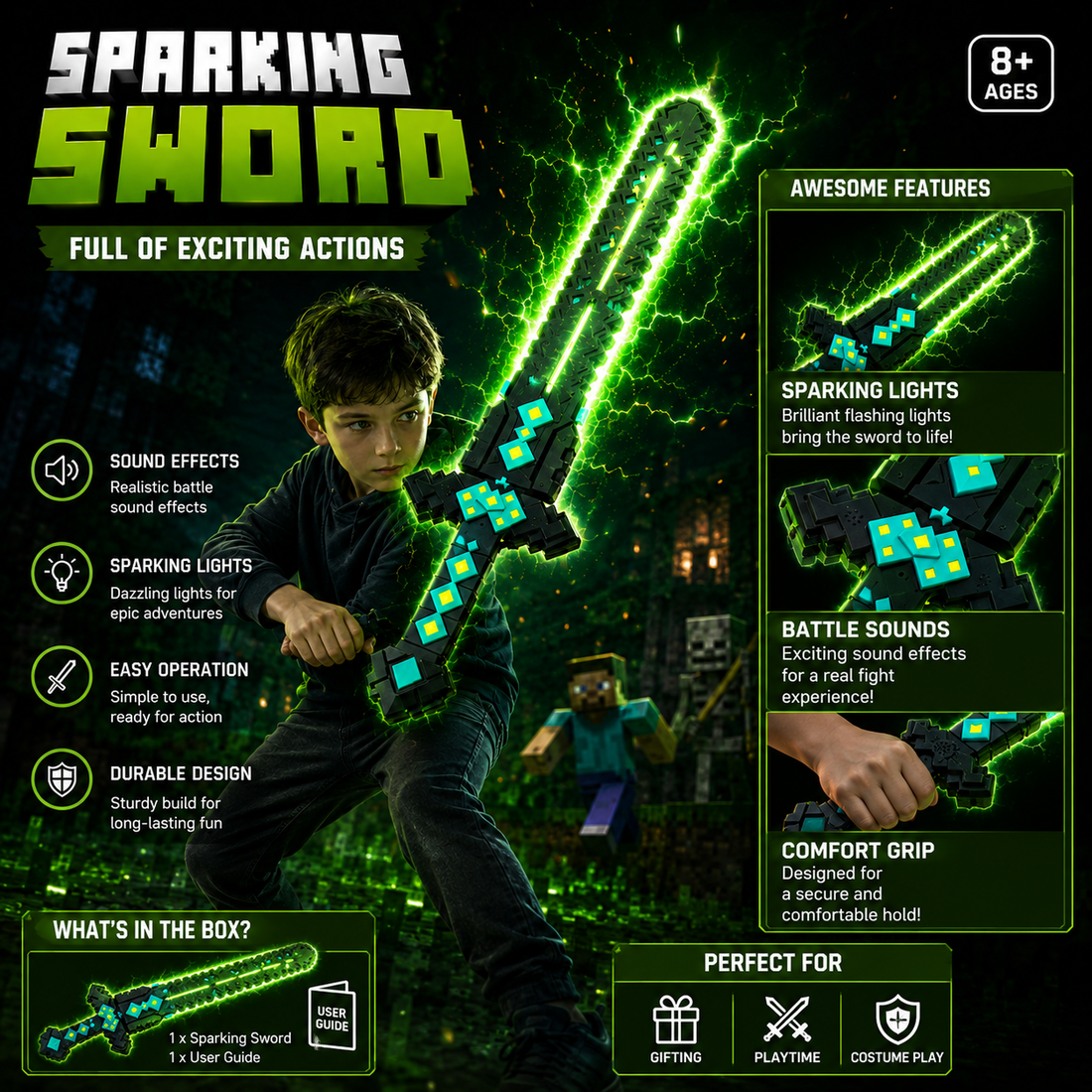 2-in-1 Minecraft-Style LED Transforming Sword & Axe