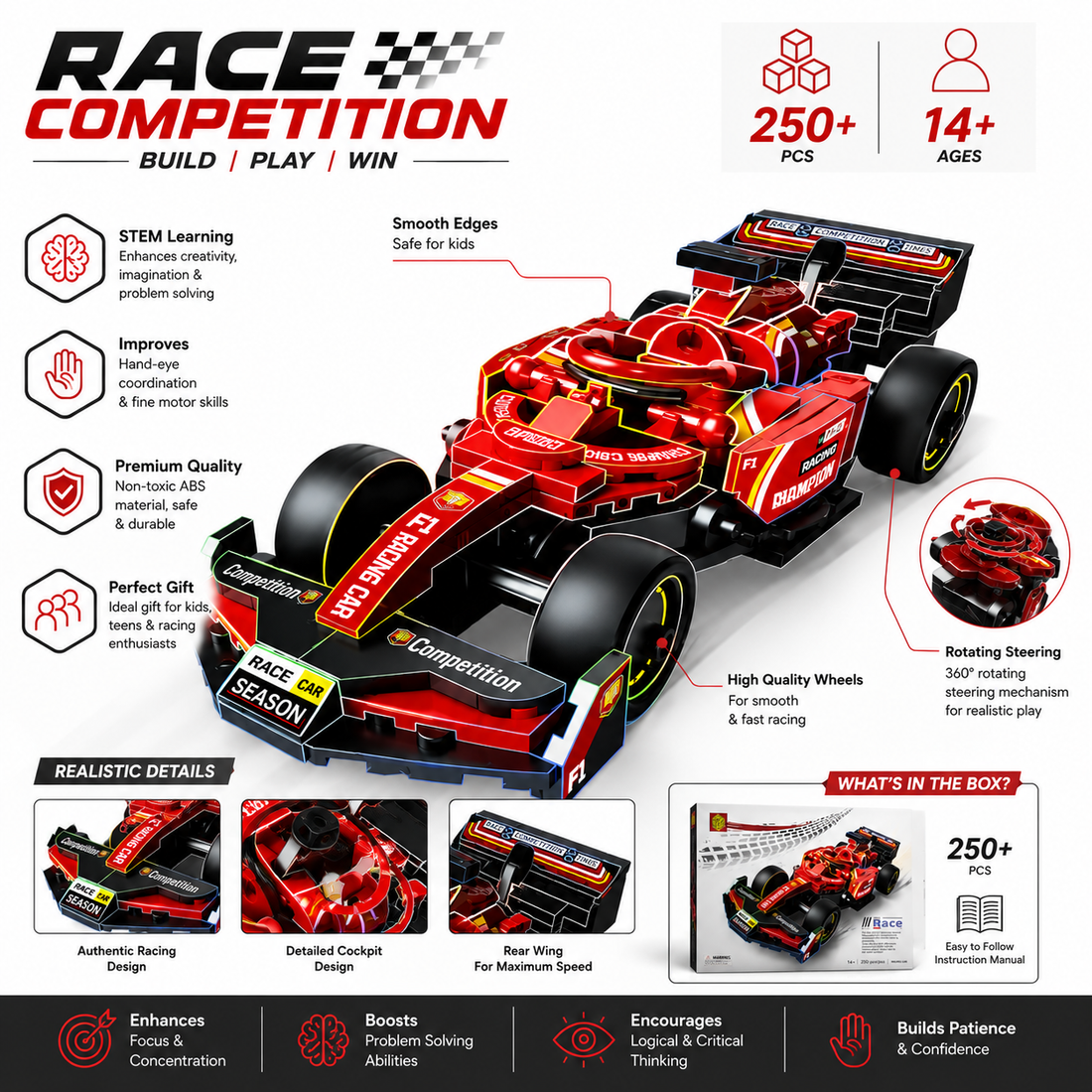 Race Competition Car Building Blocks – 250+ Pieces
