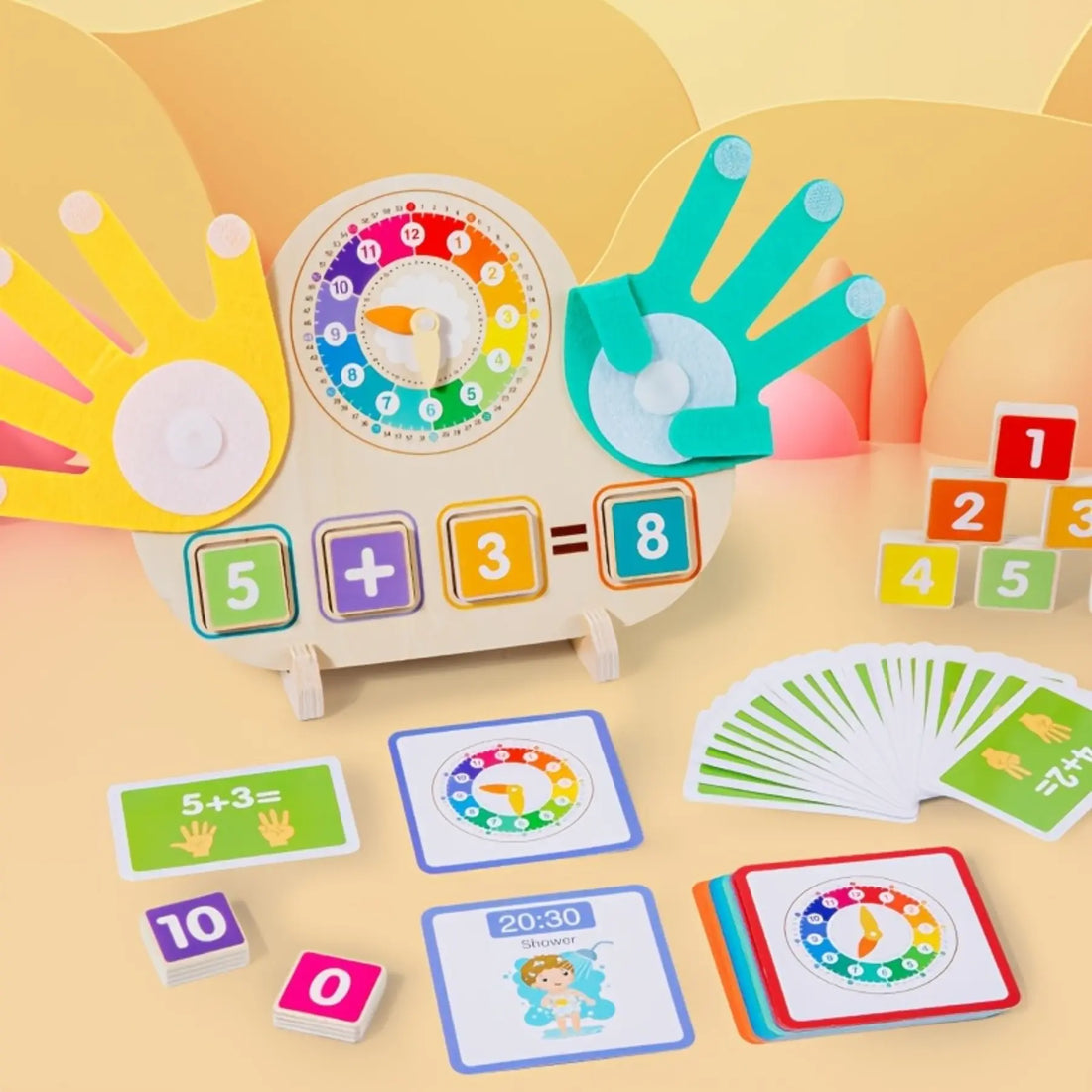 2-in-1 Wooden Clock & Math Learning Board