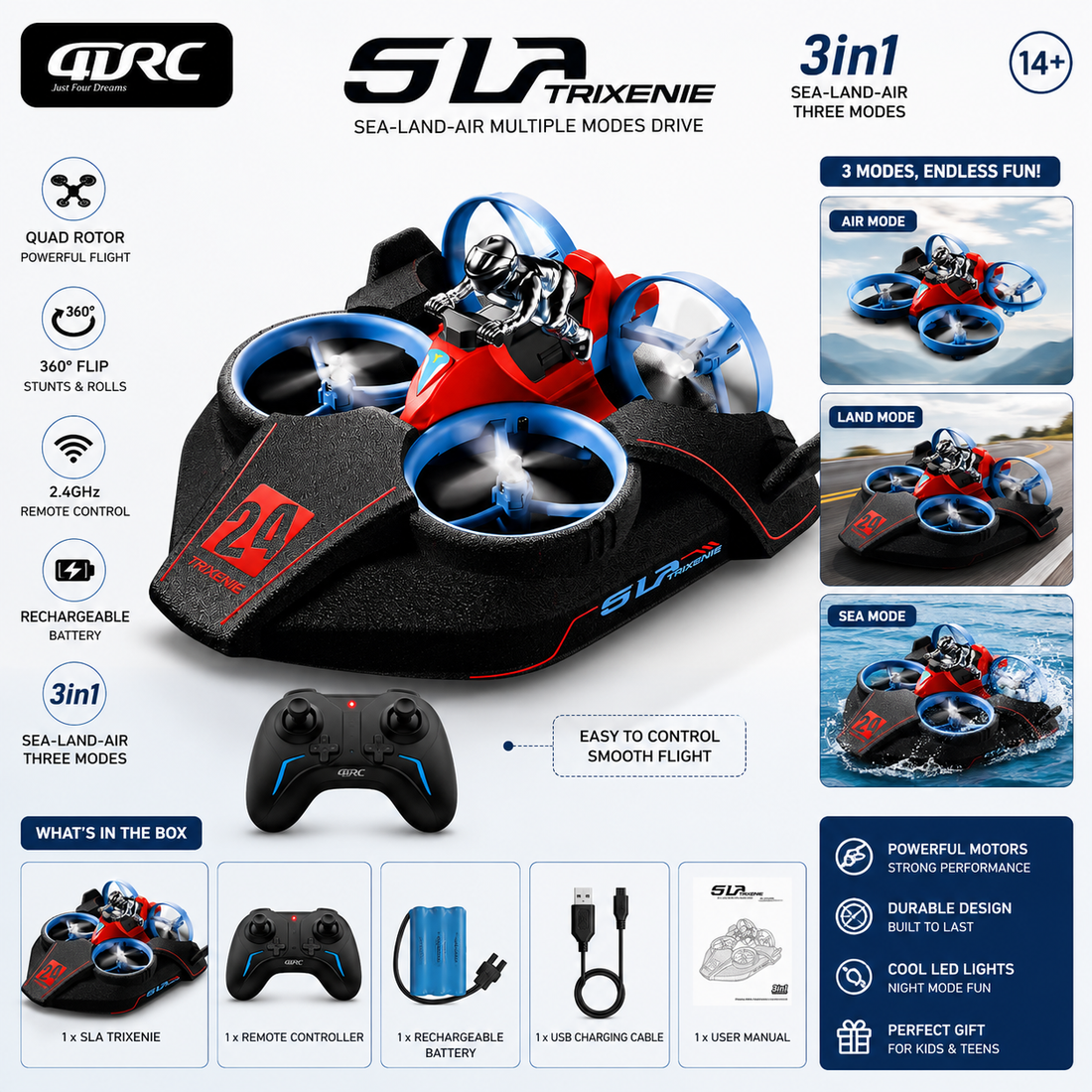 3-in-1 RC Hovercraft Drone – Land, Air & Water
