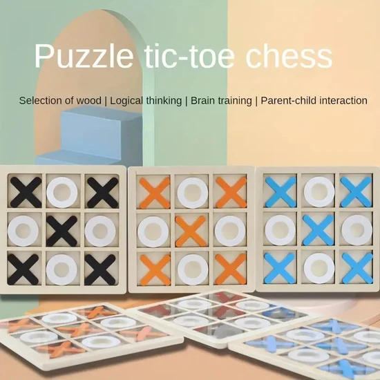 Classical Wooden Tic-Tac-Toe Game - board and pieces