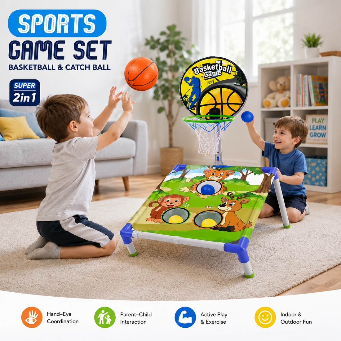 2-in-1 Basketball & Catch Ball Game Set