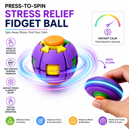 Stress Relief Ball Press-to-Spin Fidget - Assorted Colors