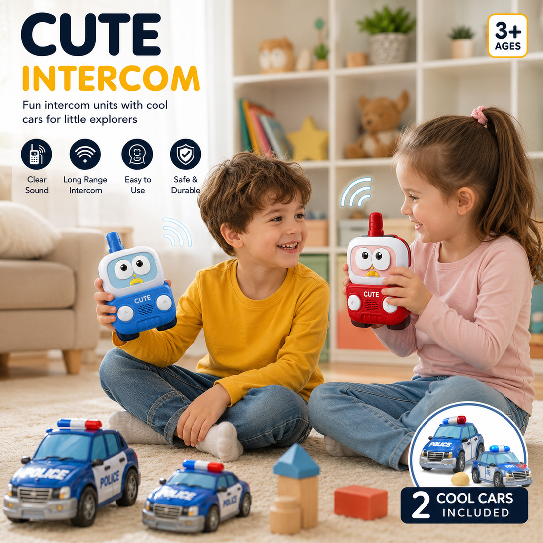 Kids Intercom Set with 2 Police Cars