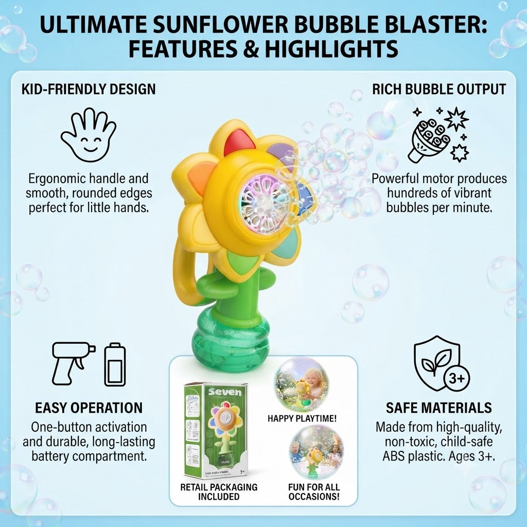 Rechargeable Flower Bubble Machine with LED Lights