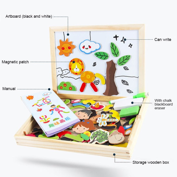 2-in-1 Montessori Magnetic Puzzle & Drawing Board